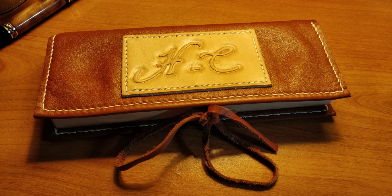 Wood and leather pencil case