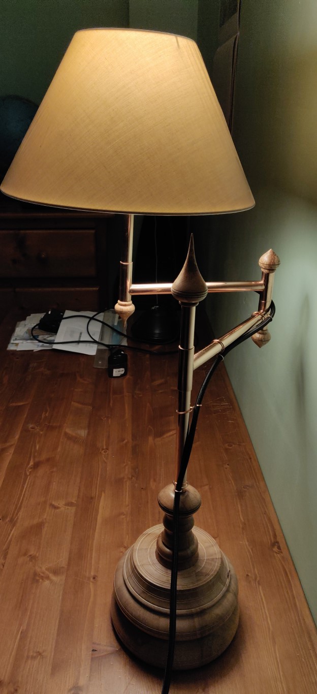 Desk lamp, wood and copper