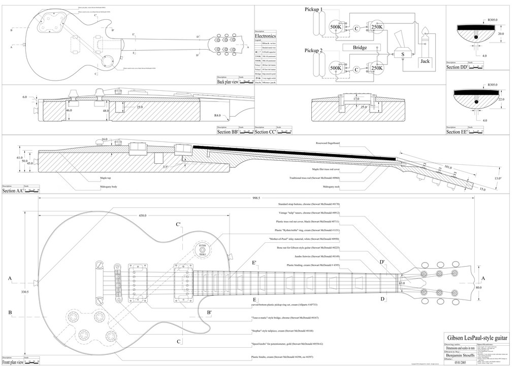 All begins with a regular Les Paul plan, here the one from Benjamin Stouffs, found on the net.