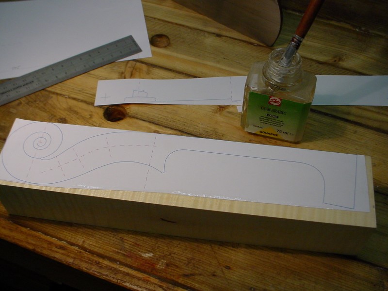 Gluing the template on the side.