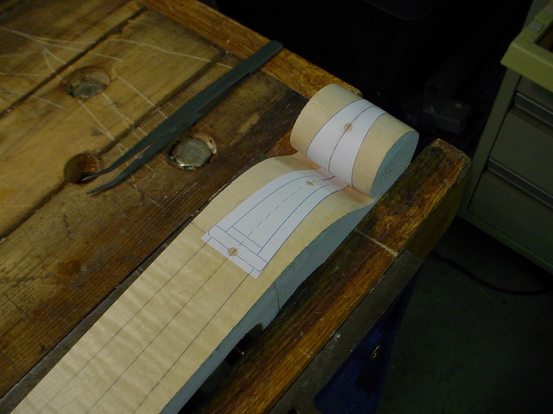 Gluing the template all around the scroll.