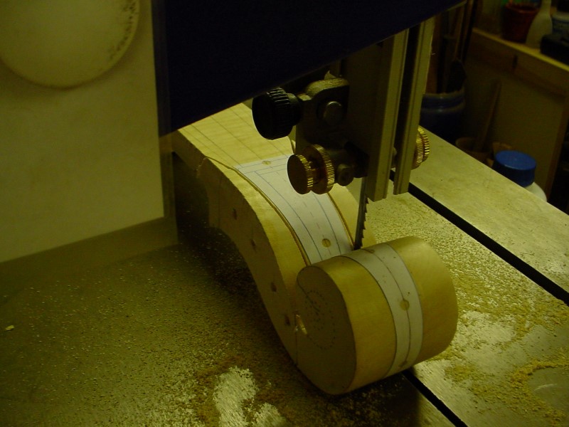 Cutting the sides of the pegbox.