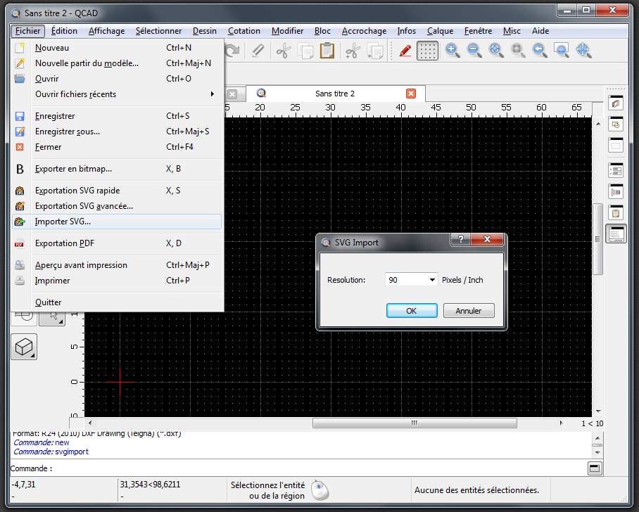 Importer de Inkscape à Qcad